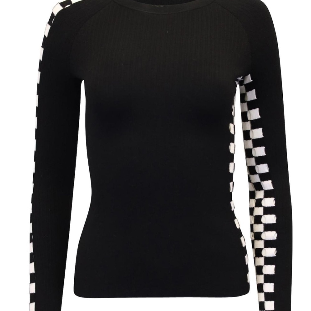 RARE Alexander Wang Checkered‎ Cutout Sleeve Sweater - Picture 4 of 12